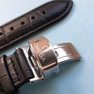 Omega Seamaster 20mm Black Leather Watch Band with Butterfly Buckle - Band only